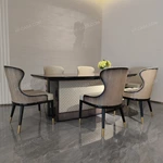 Angled Top Dining Table with Diamond-Quilted Leather Pedestal and Gold Inlay